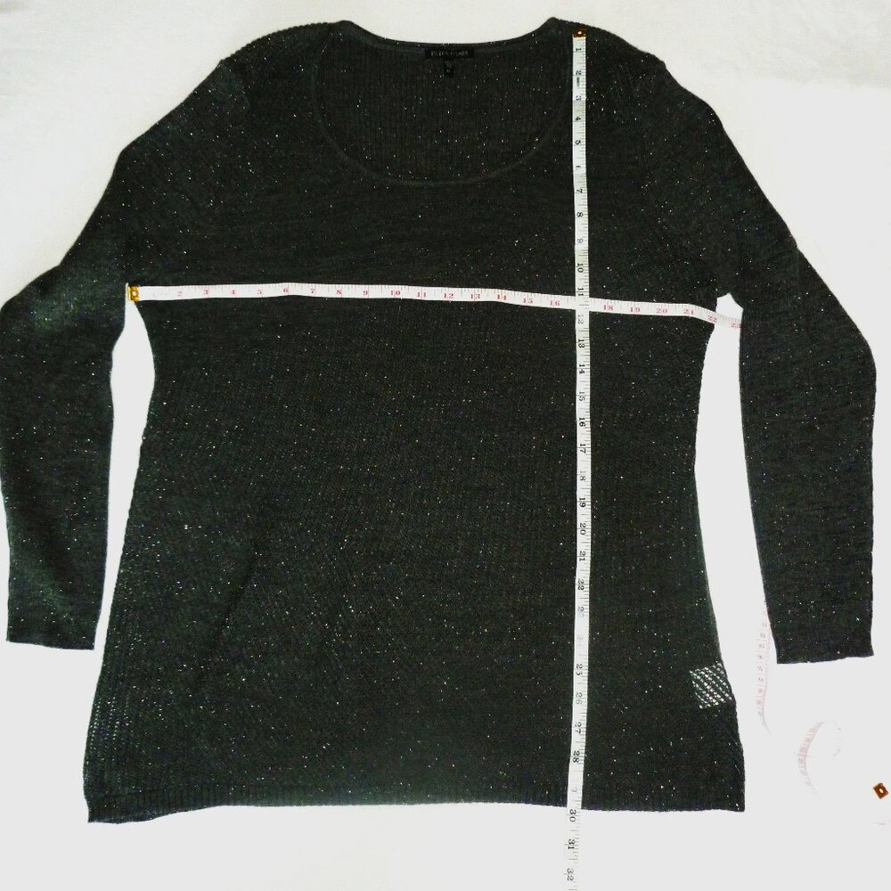 Eileen Fisher Shimmering Merino Stitch Play Grey Metallic Lightweight Sweater XL